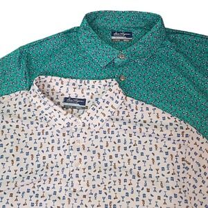 Ben Hogan Performance Golf Polo Shirts Lot of 2 Cocktail Print Teal White Mens L